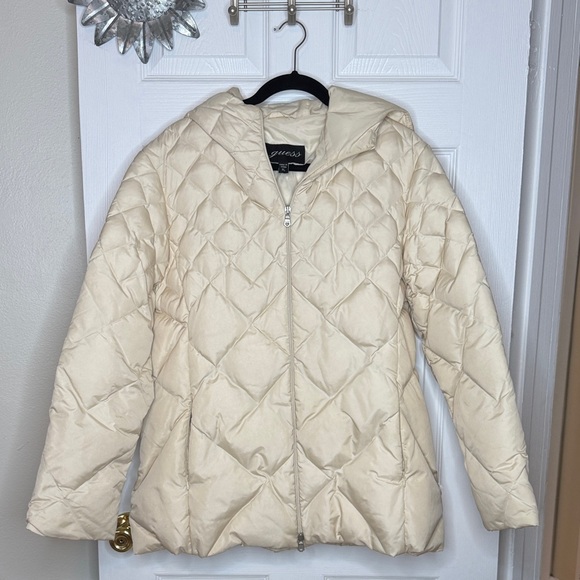 GUESS Vintage Off-White Quilted Puffer Jacket with Hood. Sz XL. - Picture 1 of 9